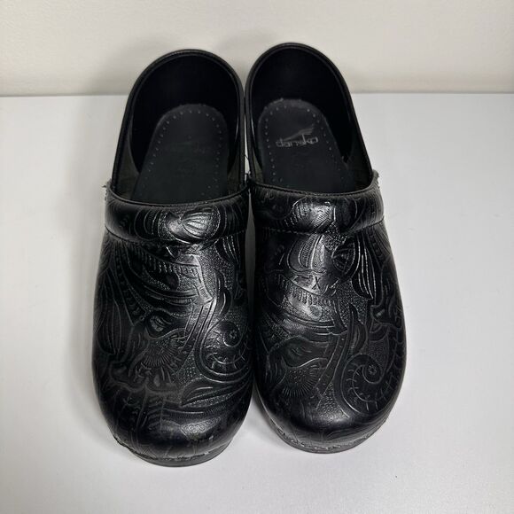 Dansko Professional Black Leather Tooled Embossed Clog Women’s Sz 41 US 10.5-11 - Picture 4 of 11